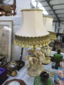 A Royal Worcester figure group table lamp