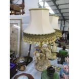 A Royal Worcester figure group table lamp