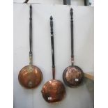 3 copper warming pans,