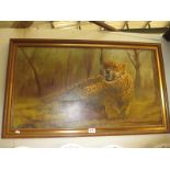 A framed oil on canvas of a Leopard signed F Semmens-Elwick