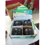 A box of Drakes Pride lawn bowls