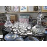 2 good cut glass decanters and 3 sets of glasses