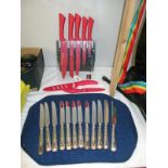 A set of kitchen knives in stand and a set of 12 knives