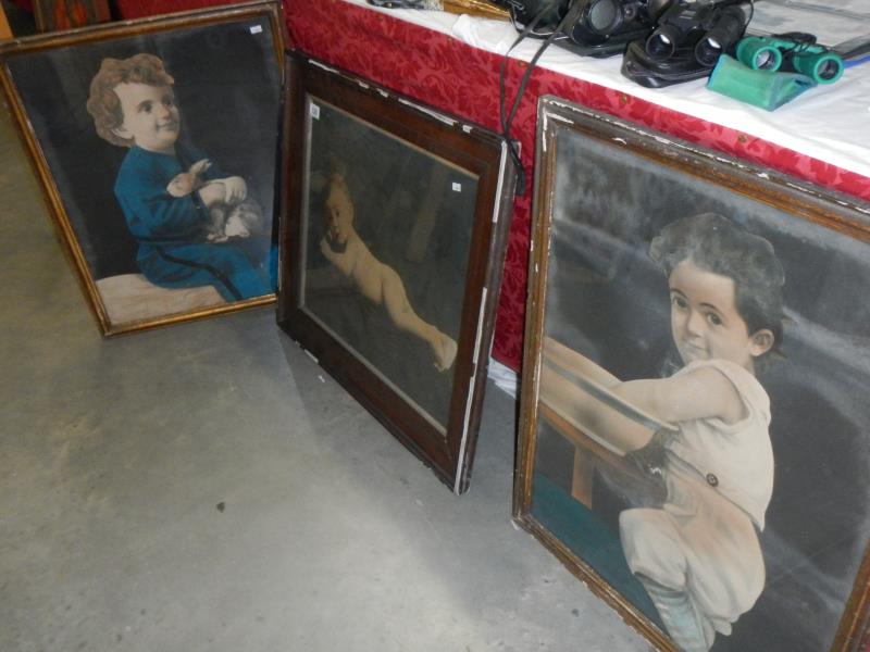 3 old framed and glazed pictures of children