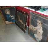 3 old framed and glazed pictures of children