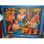 A framed oil on canvas of a market scene signed Pedro Chavajay