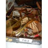 A small box of costume jewellery etc