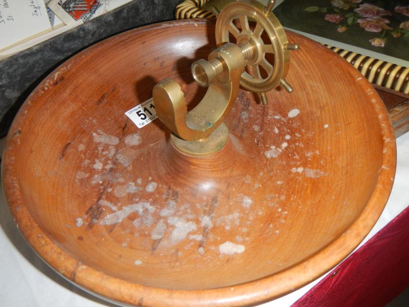 A treen bowl with nutcracker in form of ships wheel