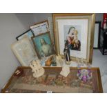 A quantity of religious pictures and items