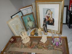 A quantity of religious pictures and items