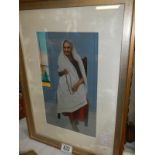 A painting of an aged Indian lady with an original photograph of same lady