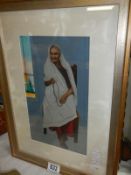 A painting of an aged Indian lady with an original photograph of same lady