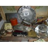 A mixed lot of silver plate and metal items