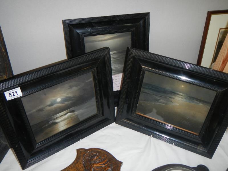 3 framed and glazed Victorian pictures of sea / night sky images