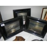 3 framed and glazed Victorian pictures of sea / night sky images