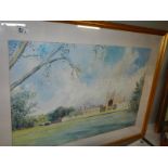 A framed and glazed watercolour Along the Backs signed Michael Goymour