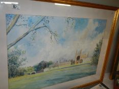 A framed and glazed watercolour Along the Backs signed Michael Goymour