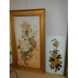 2 floral paintings on glass