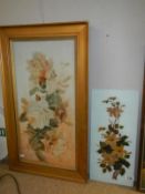 2 floral paintings on glass