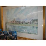 A framed and glazed watercolour of Ely Across the Ouse signed Michael Goymour
