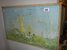 A vintage framed picture of children and animals