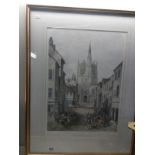 A framed and glazed picture of Ormskirk Church