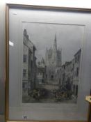 A framed and glazed picture of Ormskirk Church