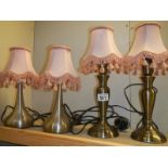 2 pairs of silver plate lamps with shades