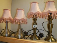 2 pairs of silver plate lamps with shades