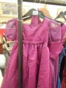 2 magenta bridesmaids dresses and a flower girl dress