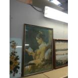 A vintage framed and glazed picture of a girl reading