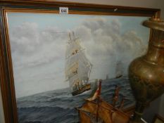 A framed nautical oil on board