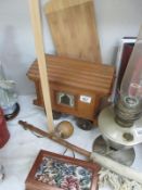 A wooden caravan and other wooden items