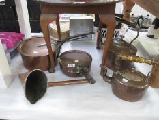 2 copper kettles and 3 other copper items