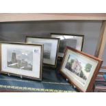 4 framed and glazed etchings including Deptford and Barracks at Woolwich