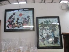 2 framed and glazed modern tribal prints signed F Musaazi