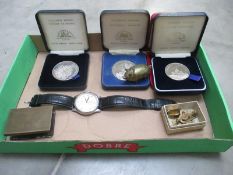 A Pig match holder and striker, Rotary watch, brooches,