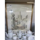 A framed and glazed picture of Ormskirk Church