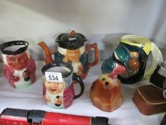 4 Toby/Character jugs and a china Kingfisher