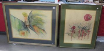 Two framed and glazed watercolours featuring Fairies