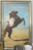 A large framed watercolour of an Arab Riding a Horse