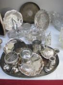 A large quantity of silver plate items including gallery tray,