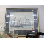 A framed and glazed watercolour of Boats in Harbour