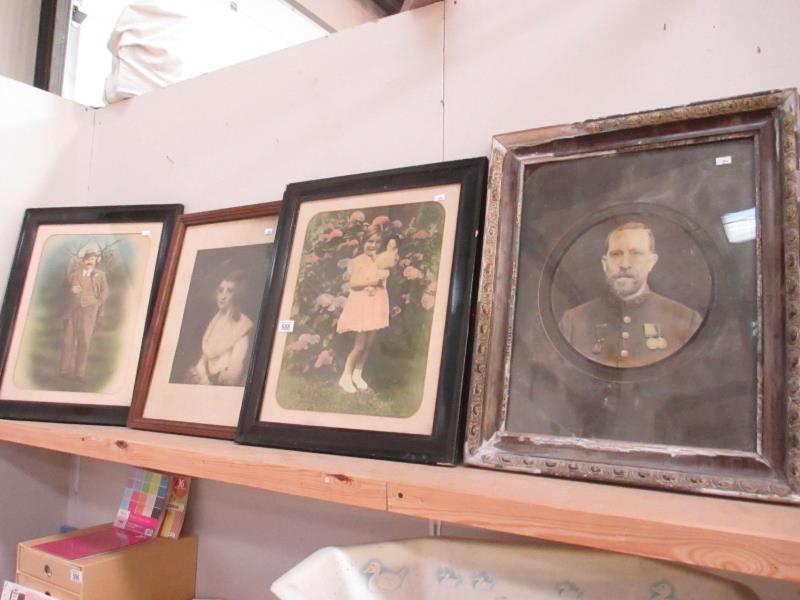 4 framed and glazed vintage and antique portraits