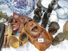 A mixed lot of wooden and clay tribal figures,