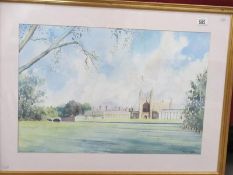 A framed and glazed watercolour 'Along the Backs' signed Michael Goymour