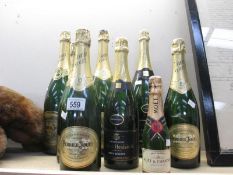 8 shop display champagne bottles including Moet and Chandon (No contents as bottles produced