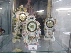 2 continental figural clocks and one other