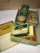 A collection of 8 vintage tins, mainly cigarette including Players, Sweet Rosemary etc.