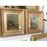 A pair of gilt framed 19th century oil on board 'Cottage' and 'Country Landscape' signed P.W.
